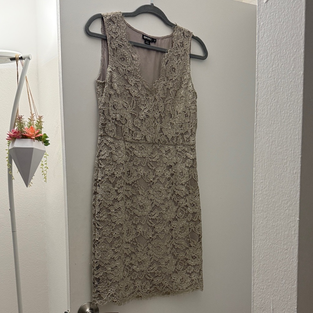 DKNY Lace Midi Dress - Tan